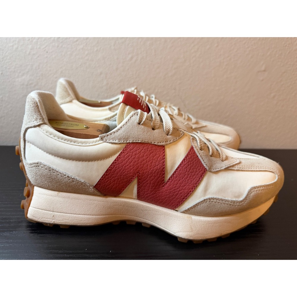 New Balance 327 Sea Salt Crimson Red Suede Sneakers U327LV Mens 8 Womens 9.5